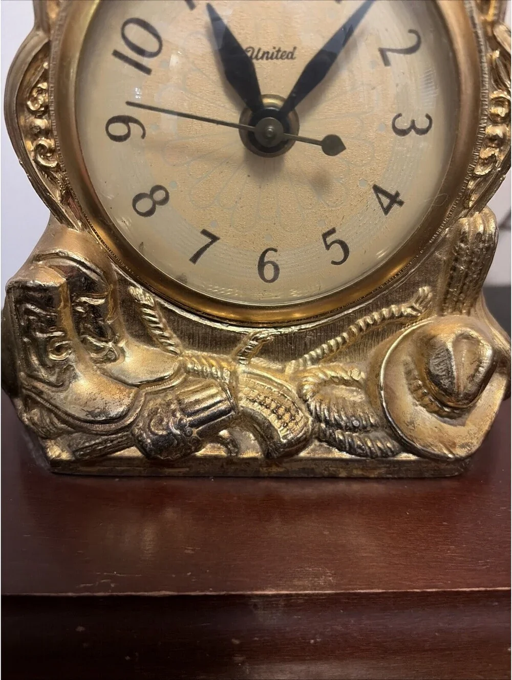 Vtg 1940s United Clock Co. Western Horse Brass Mantel Clock Model 315 Working